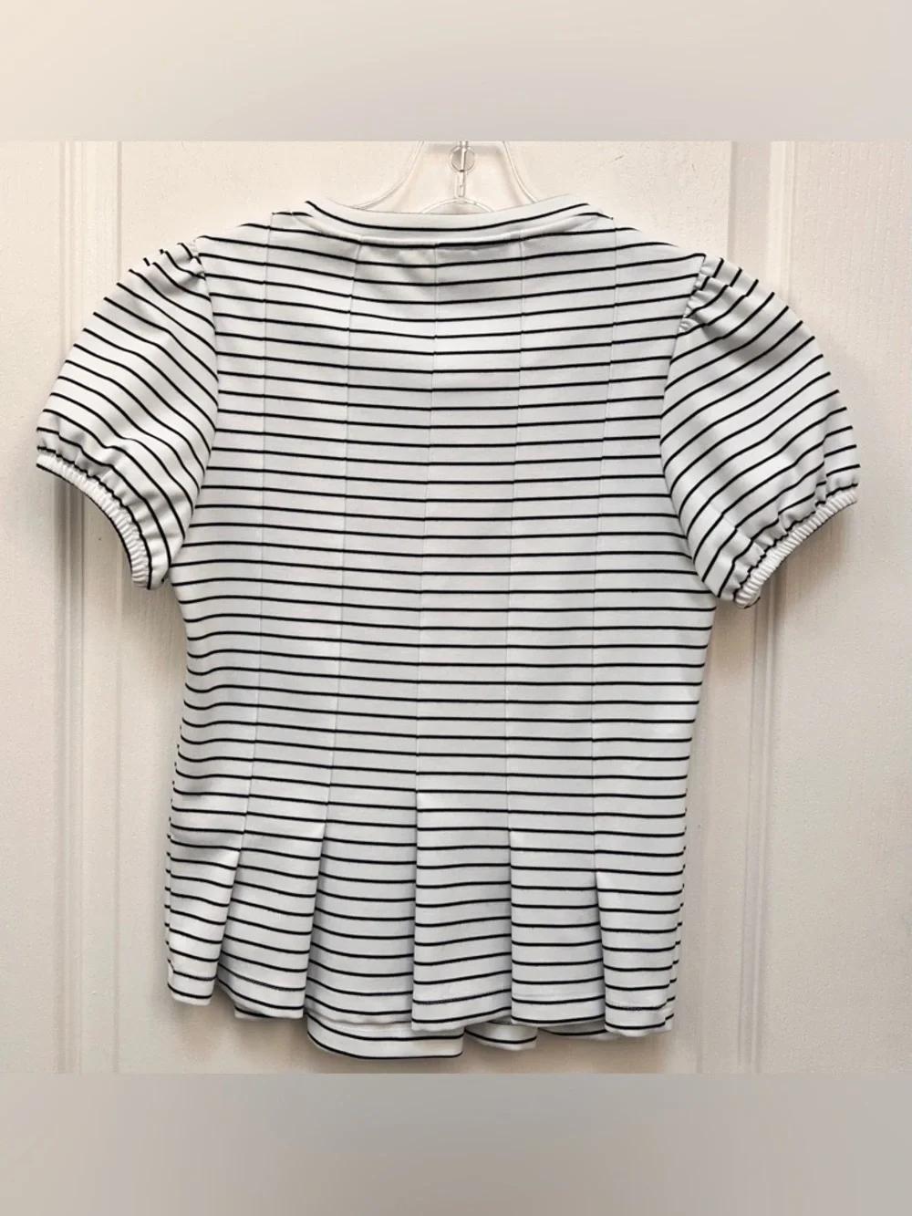 Anthropologie Maeve Corset Black and White Striped Puff Sleeve Blouse Womens XXS